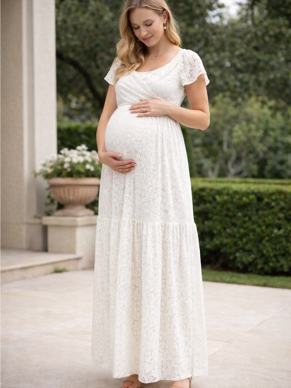 Wedding Season Ivory Lace Maternity Maxi Dress